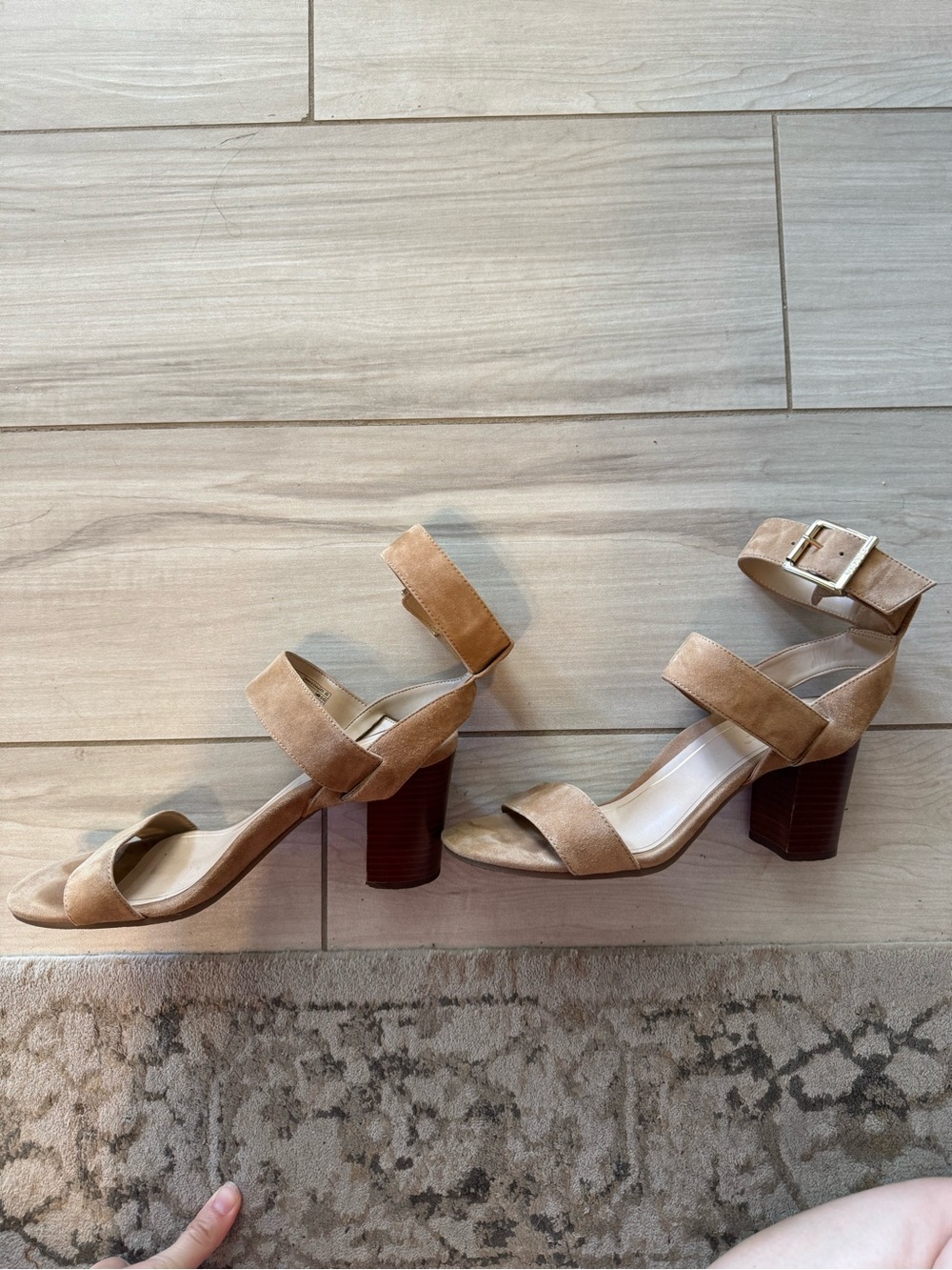 Vionic Tan Suede Block Heel Sandals with Ankle Strap